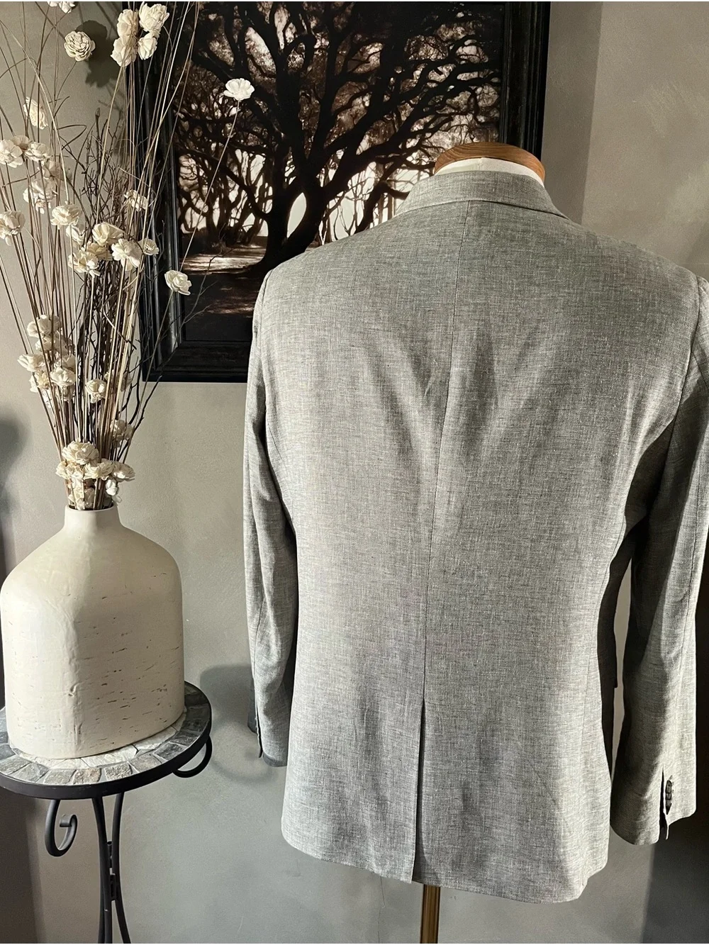 Banana Republic Light Gray Linen/ Cotton Blend Single-Breasted Blazer